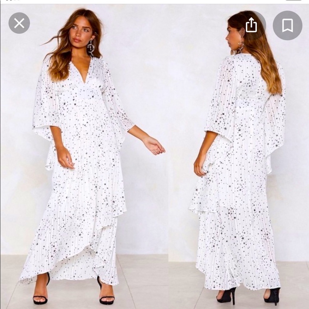 Nasty Gal White and Black Star Print hi-low Maxi Dress White Size 2 - Picture 2 of 8